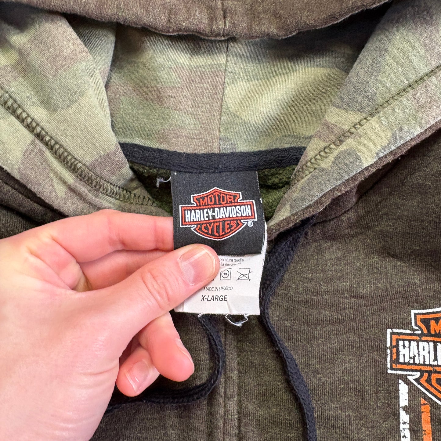 Vintage Harley Davidson Green Zip Hoodie Sweatshirt - XL