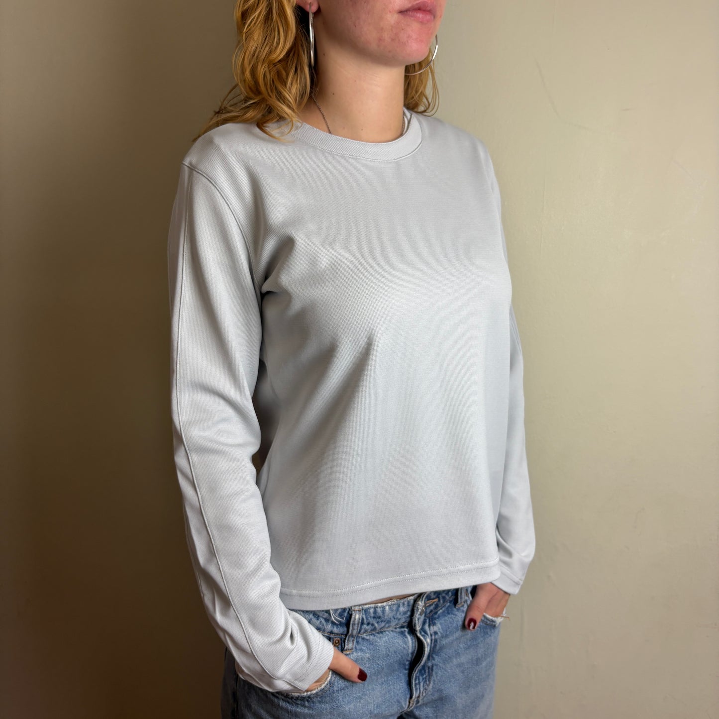 Vintage 90s Nike Swoosh Womens Long Sleeve Waffle Blue T-Shirt - L