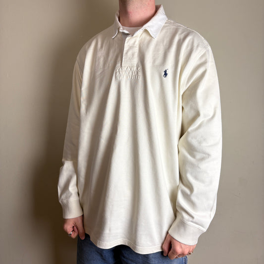Vintage Ralph Lauren White Cream Long Sleeve Rugby Polo Shirt - 2XL