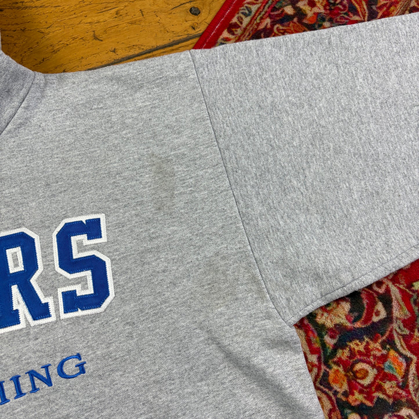 Vintage Champion Grey Boxy USA College Hoodie Embroidered Sweatshirt - M