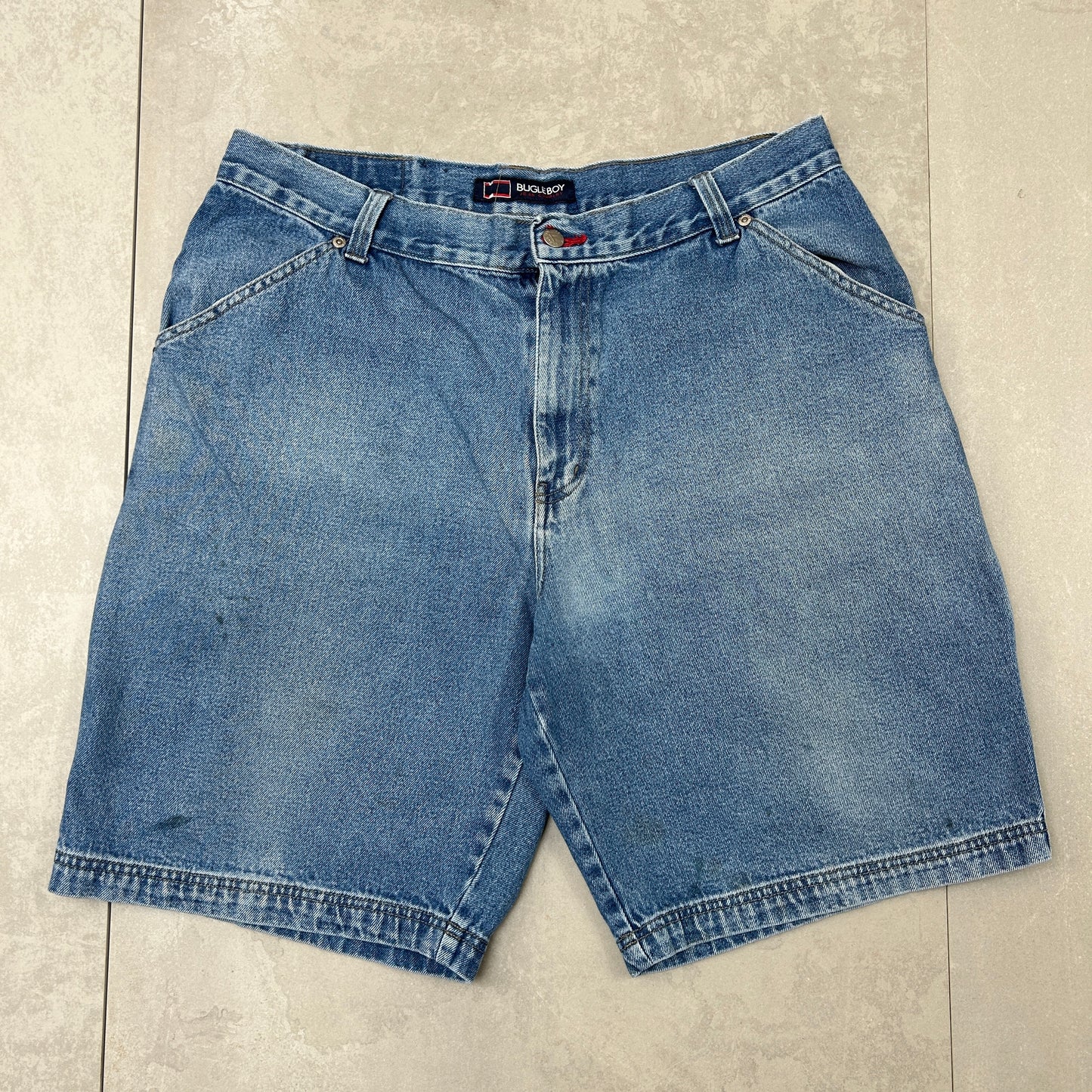 Vintage Bugle Boy Embroidered Hip Hop Baggy Blue Shorts Jorts - 38