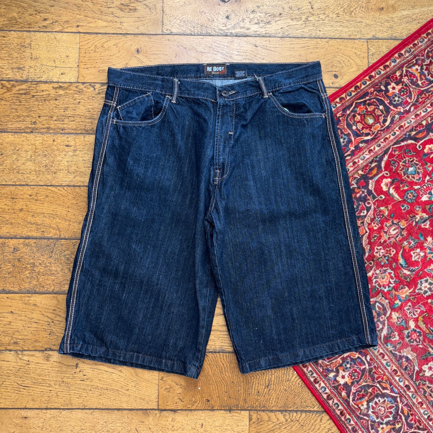 Vintage Embroidered Hip Hop Baggy Navy Shorts Jorts - 40