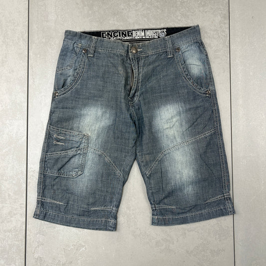 Vintage Embroidered Hip Hop Blue Shorts Jorts -32