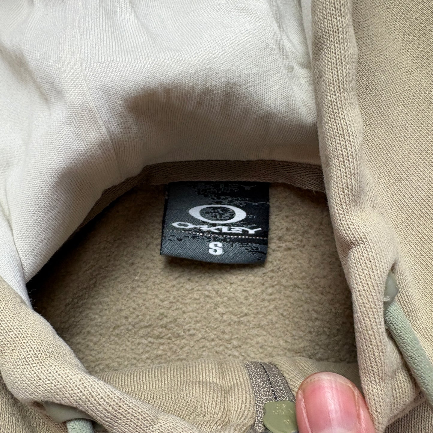 Vintage Oakley Cream Brown Spellout Boxy Cropped Sweatshirt - S