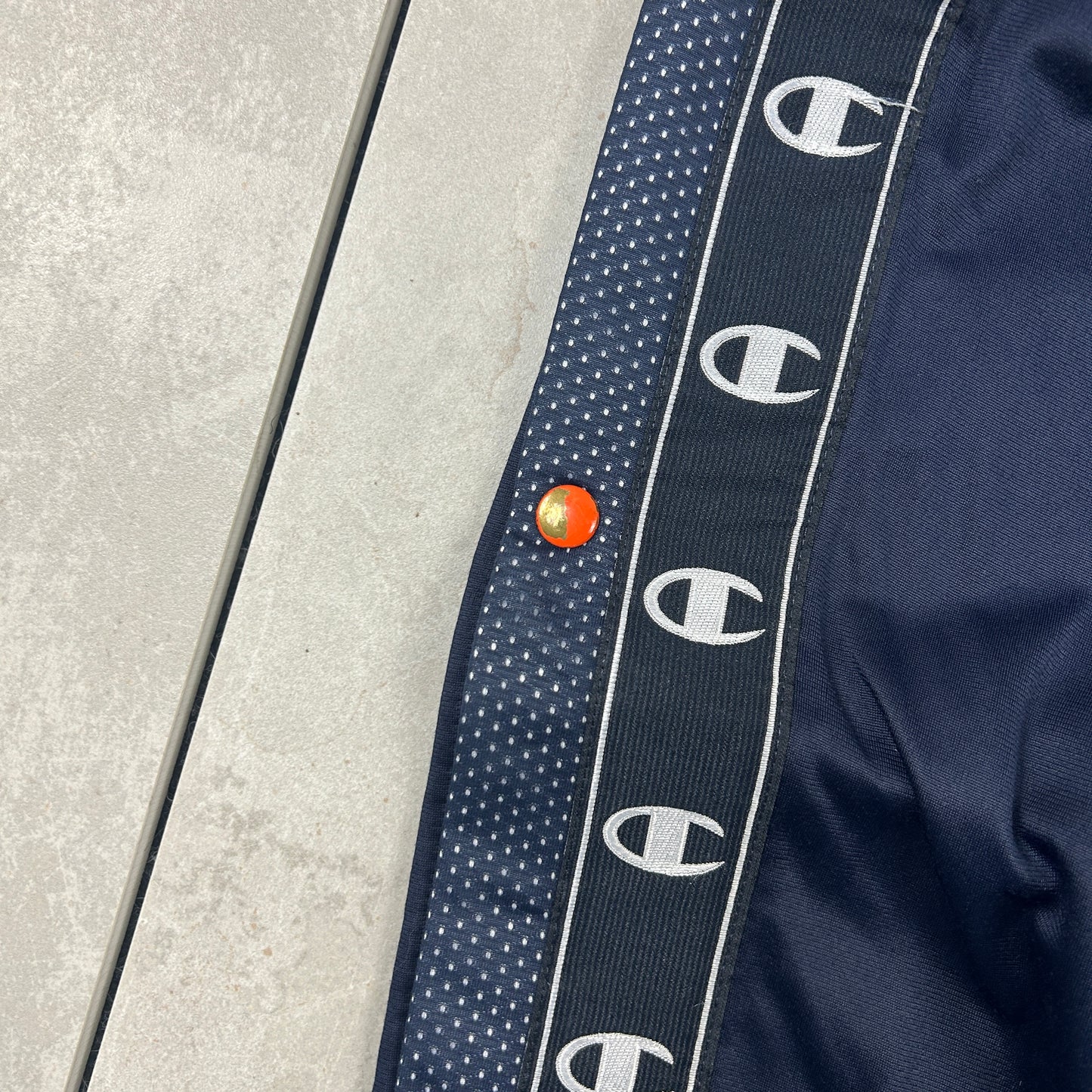 Vintage Champion Slim Navy Popper Tracksuit Track Pants Bottoms - M