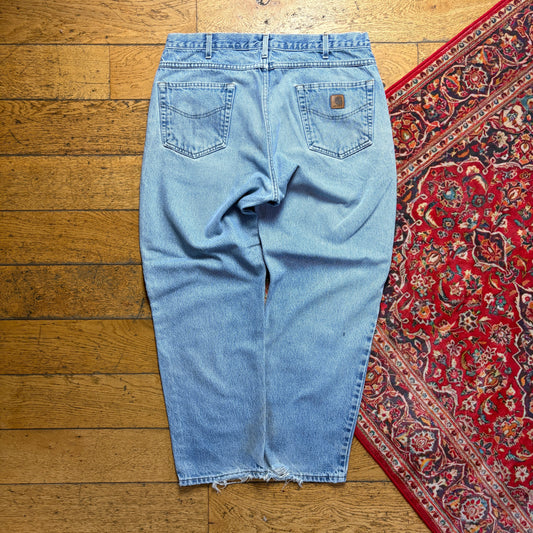 Vintage Carhartt Blue Workwear Carpenter Baggy Tapered Jeans - 40S