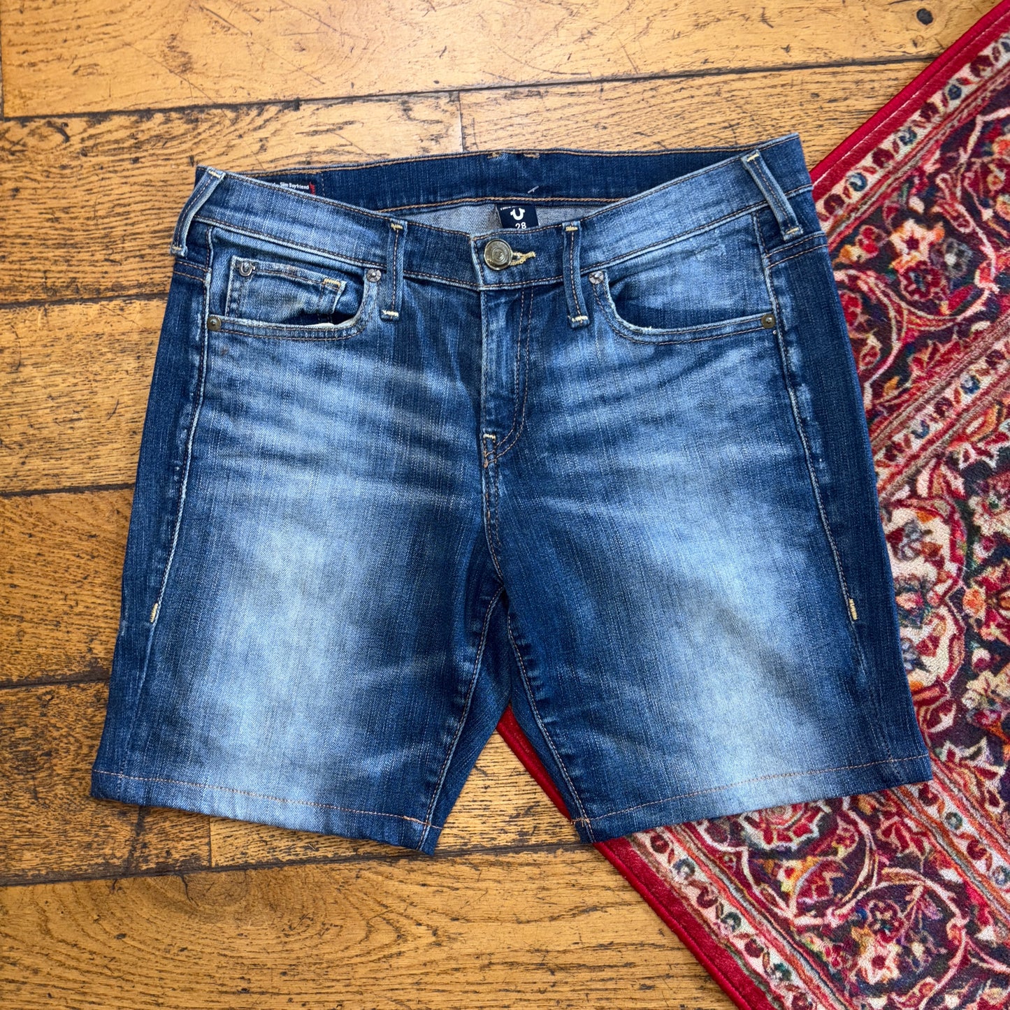 Vintage True Religion Blue Embroidered Y2K Shorts Jorts - 32