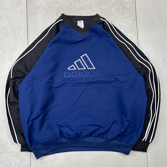 Vintage 90s Adidas Blue Embroidered Windbreaker Pullover Sweatshirt - XL