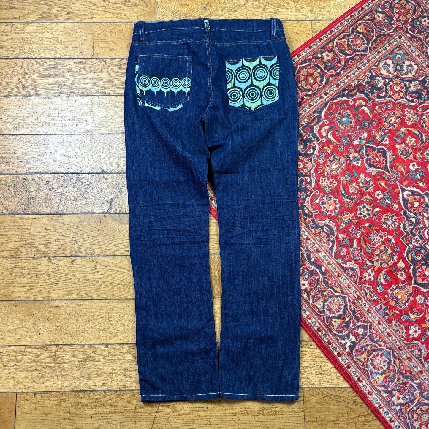 Vintage Coogi Blue Embroidered Y2K Hip Hop Straight Jeans - 38