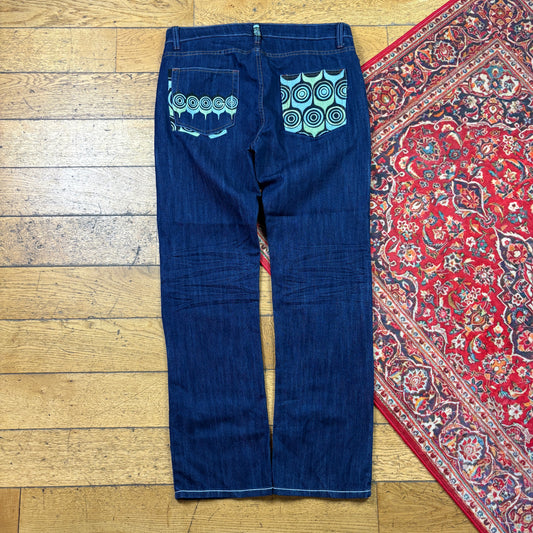 Vintage Coogi Blue Embroidered Y2K Hip Hop Straight Jeans - 38