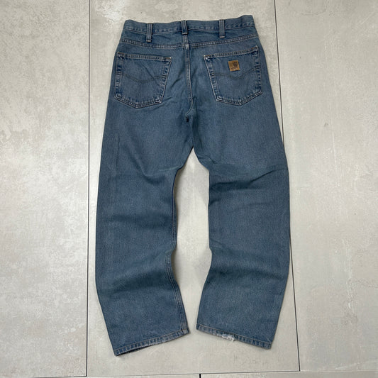 Vintage Carhartt Workwear Carpenter Baggy Blue Jeans - 32