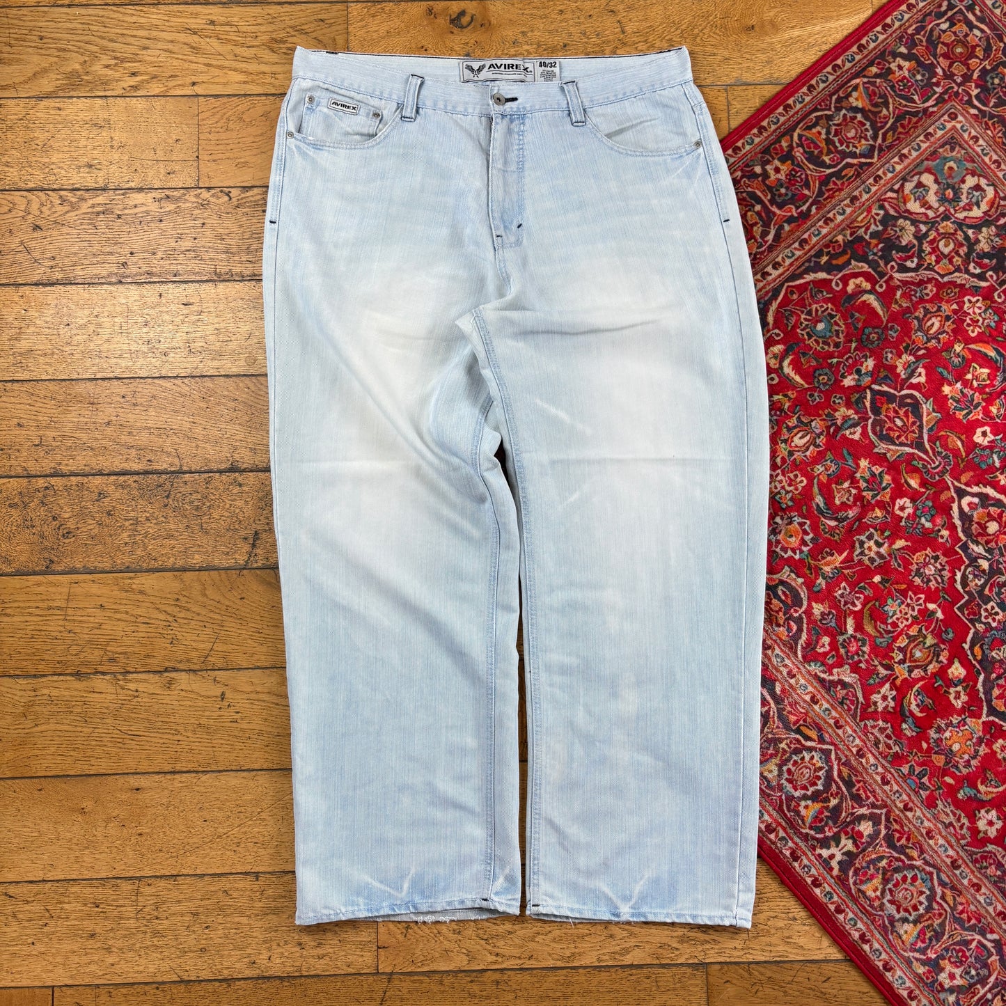 Vintage Avirex Blue Embroidered Y2K Hip Hop Baggy Jeans - 40