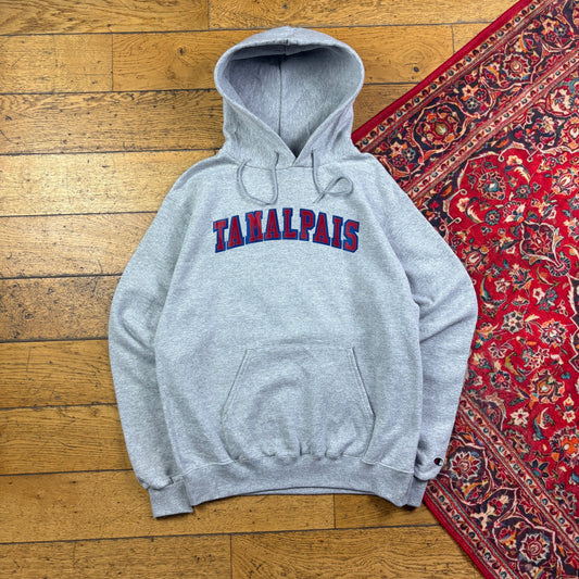 Vintage Champion USA College Grey Embroidered Hoodie Sweatshirt - S