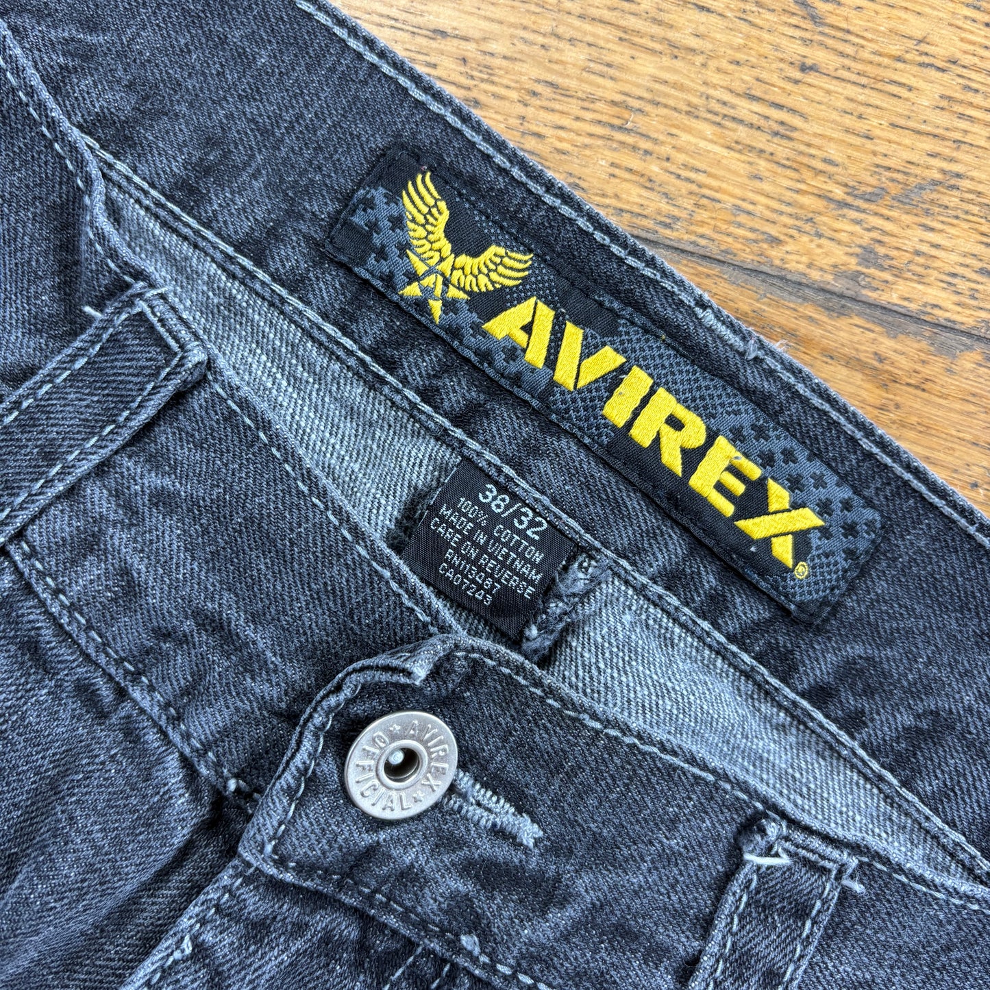 Vintage Avirex Black Embroidered Y2K Hip Hop Baggy Jeans - 39