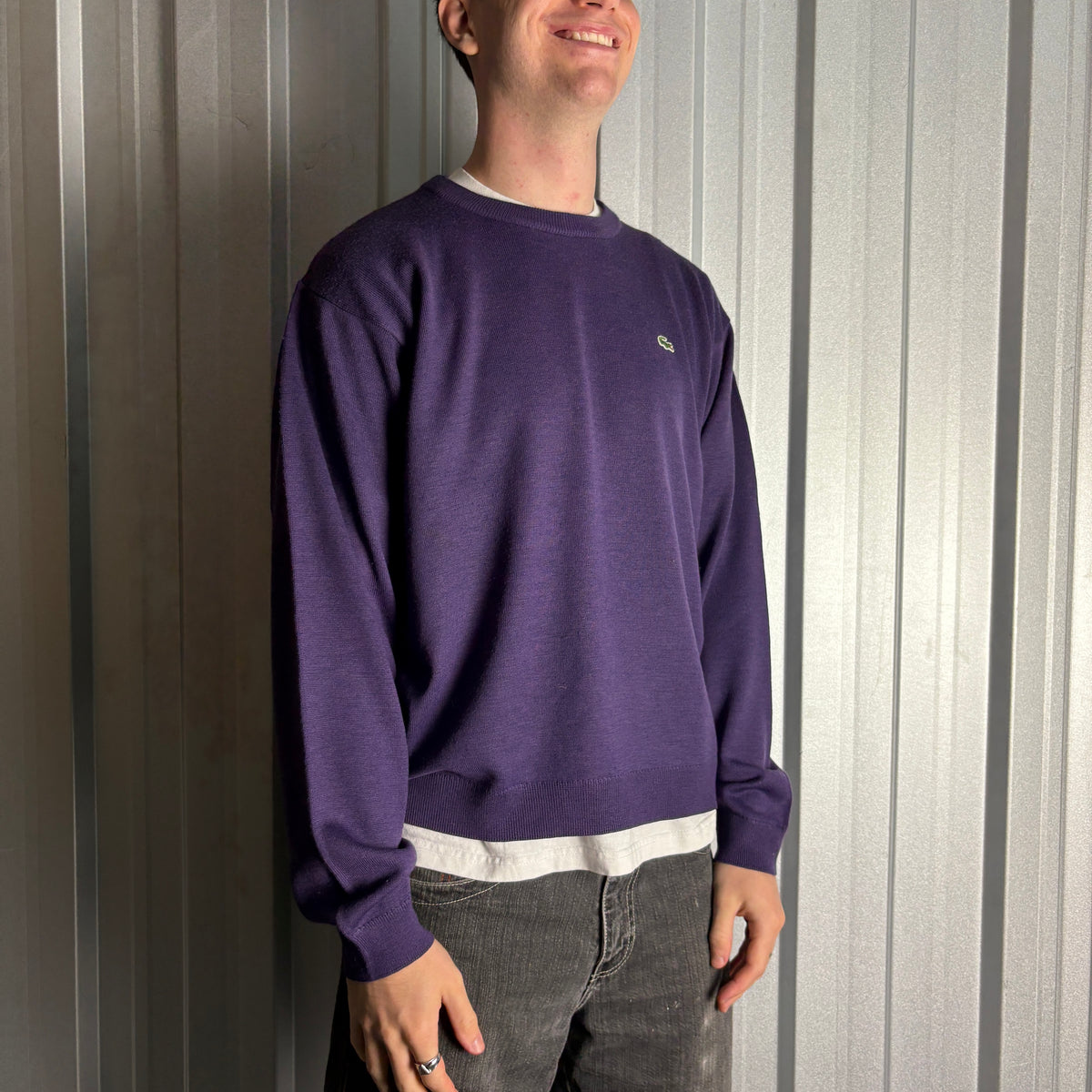 Vintage Lacoste Purple Wool Blend Knit Jumper - L