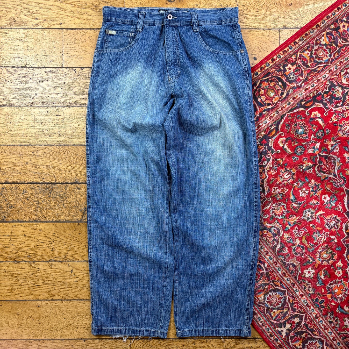 Vintage Southpole Blue Embroidered Y2K Hip Hop Baggy Jeans - 36