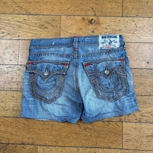 Vintage True Religion Blue Mini Embroidered Y2K Shorts Jorts - Size 16