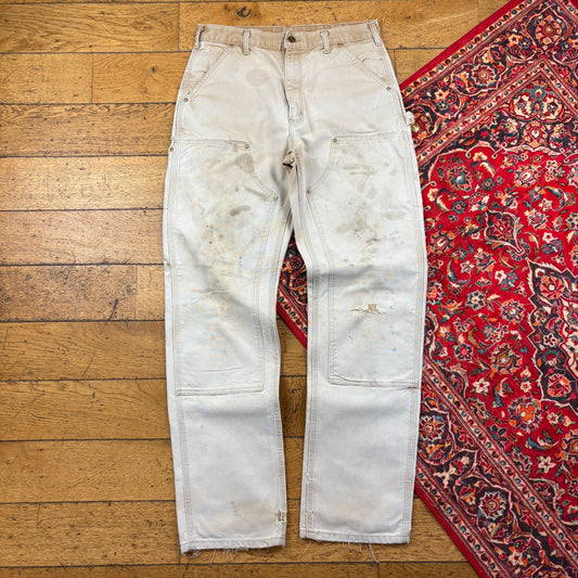 Vintage Carhartt Cream Double Knee Workwear Carpenter Baggy Trousers - 33