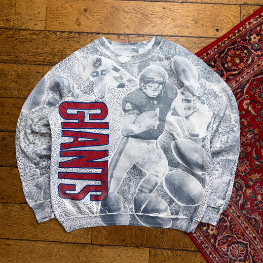 Vintage 90s NFL NY Giants Grey White All Over Graphic Sweatshirt - L