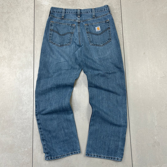 Vintage Carhartt Navy Workwear Carpenter Baggy Blue Jeans - 32