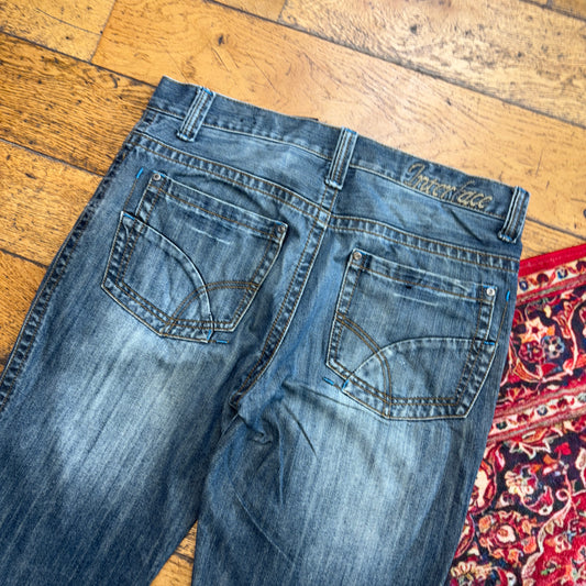Vintage Embroidered Hip Hop Blue Baggy Shorts Jorts - 36