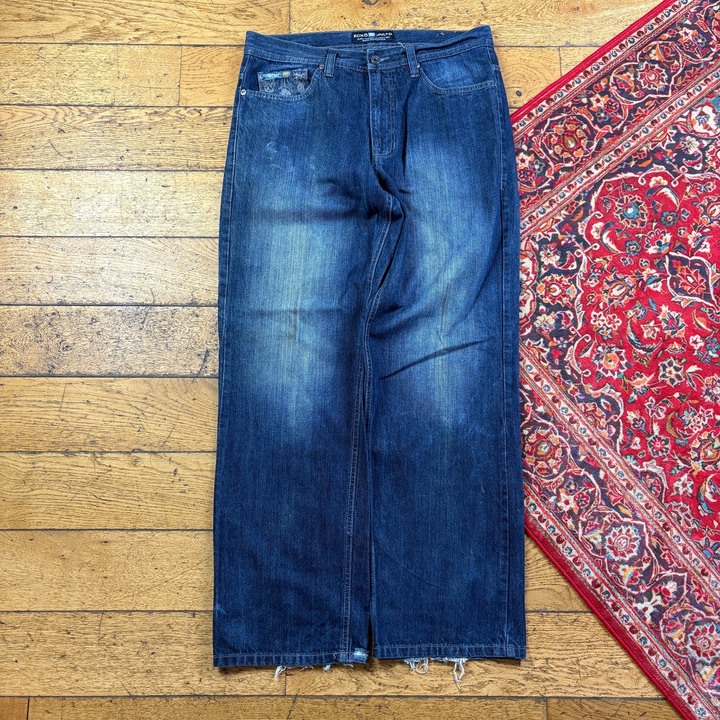 Vintage Ecko Unltd Blue Embroidered Y2K Hip Hop Baggy Jeans - 36