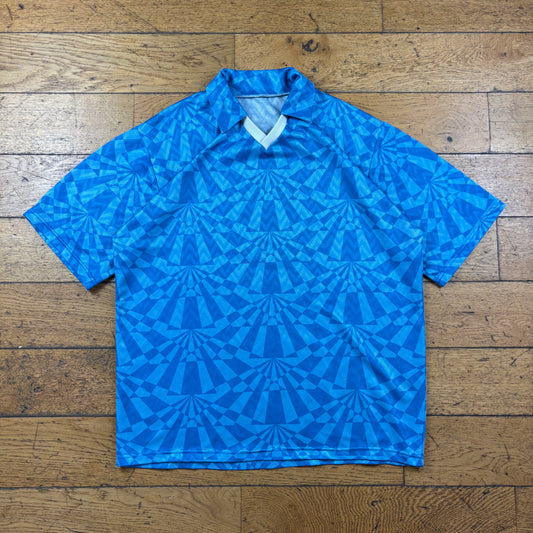 Vintage Blue Pattern Football Polo T-Shirt - L
