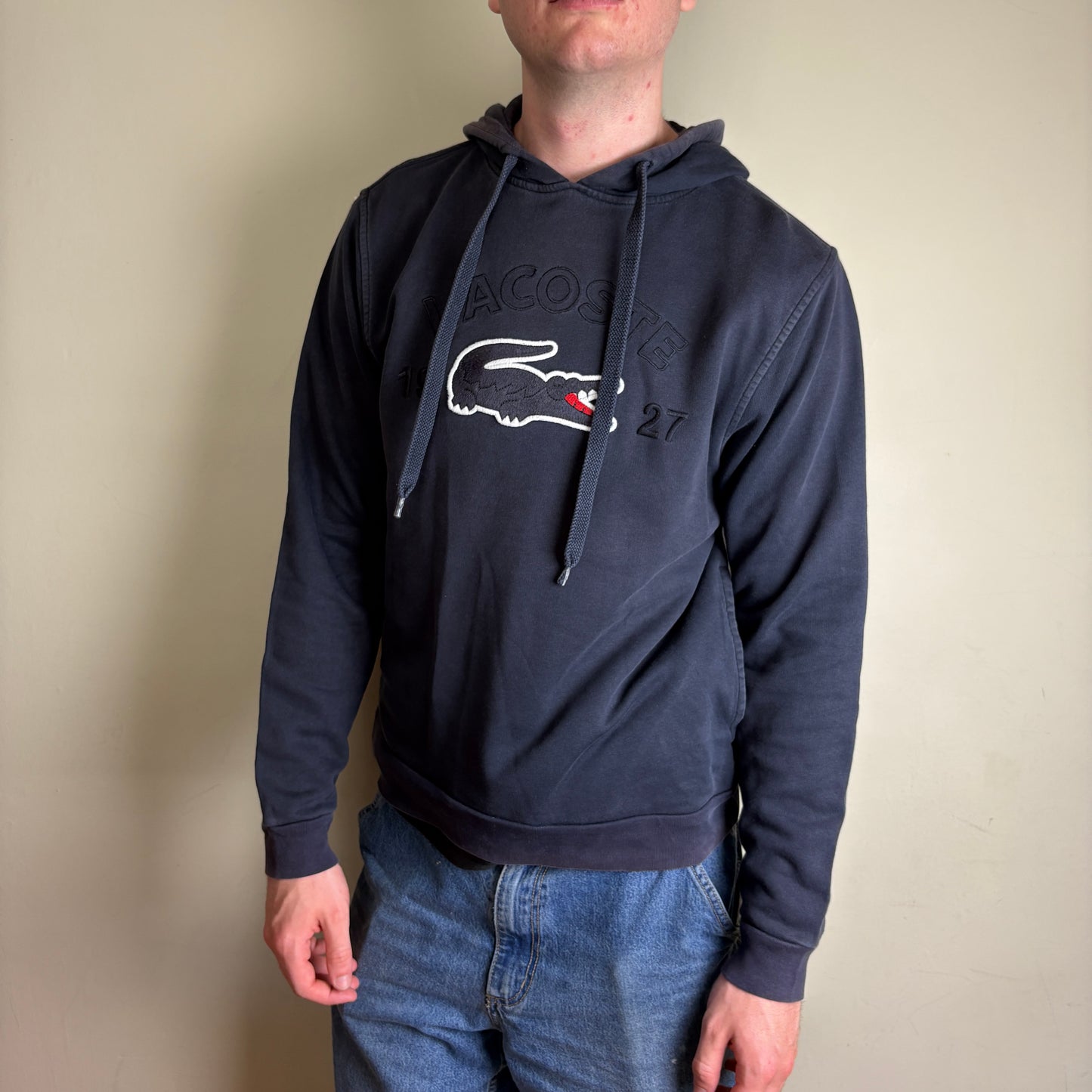 Vintage Lacoste Embroidered Navy Hoodie Sweatshirt - S