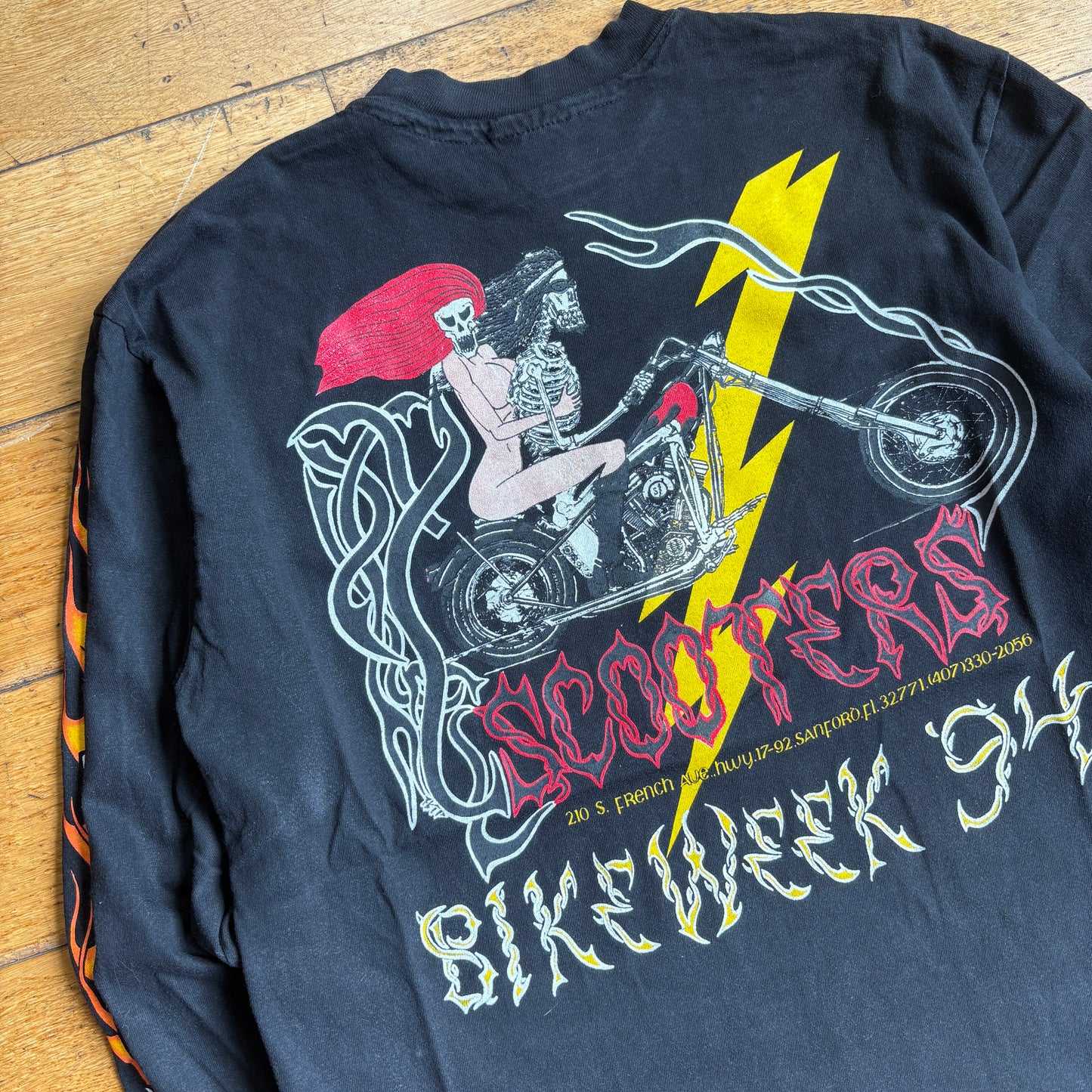Vintage 1994 Easyriders Flames Motorbike Single Stitch Black Graphic T-Shirt - S