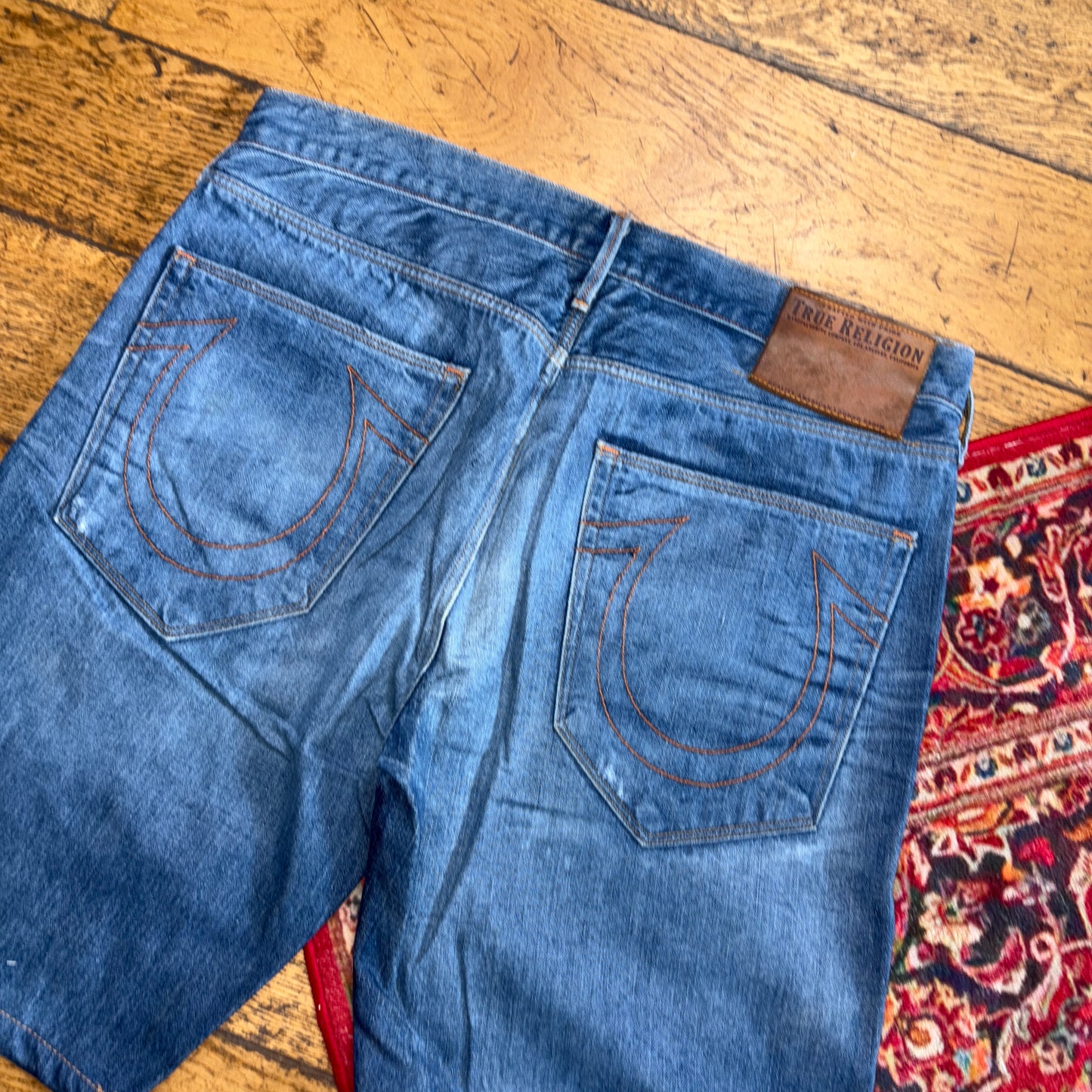 Vintage True Religion Blue baggy Embroidered Y2K Shorts Jorts - 36